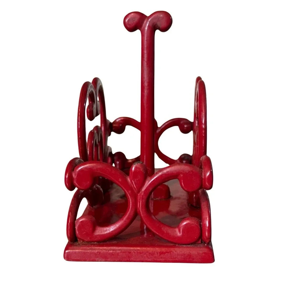 Red Heart Cast Iron Salt & Pepper Shaker Caddy Holder Farmhouse Kitchen Decor